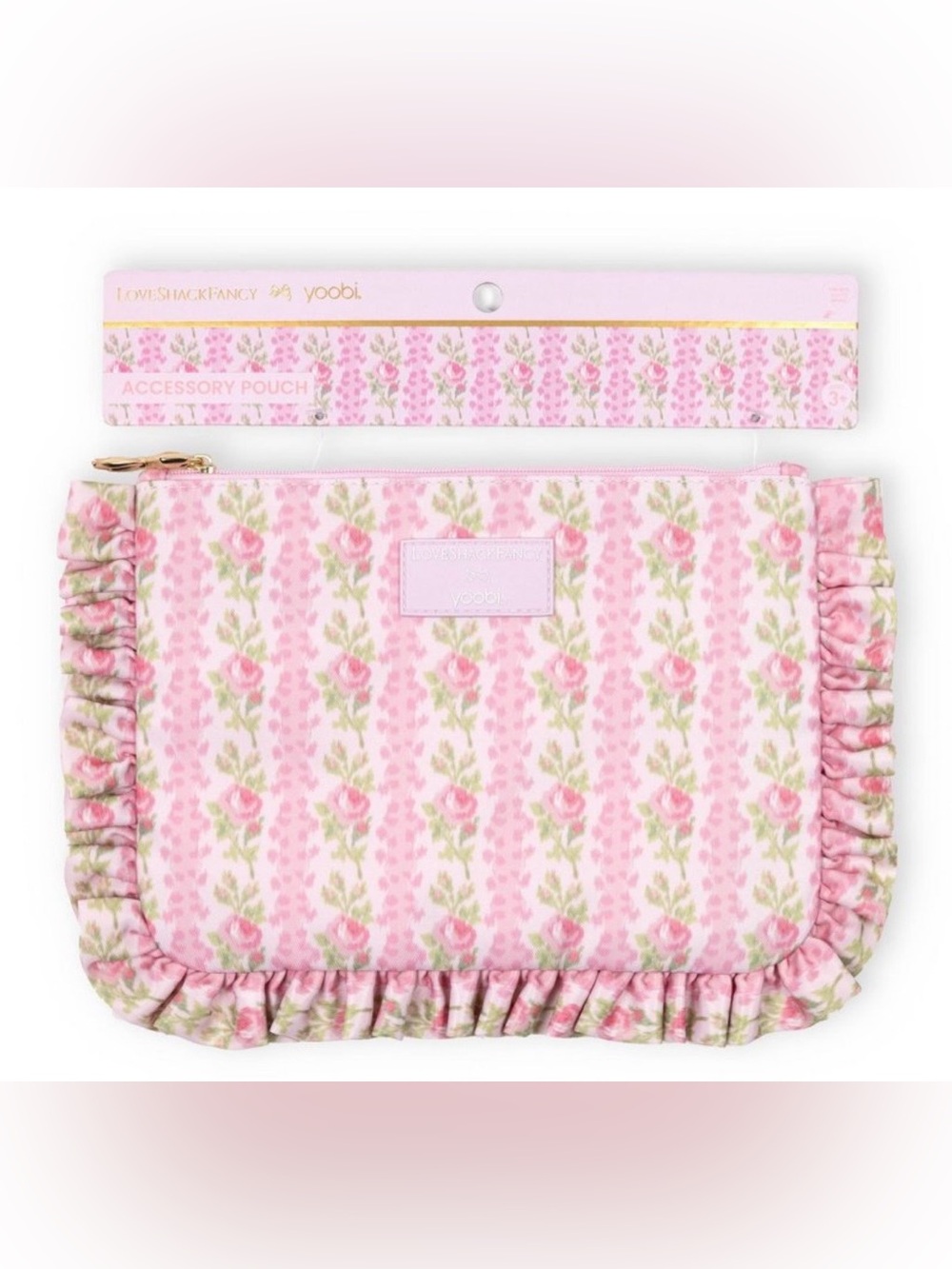 LoveShackFancy Blooming Pencil/Makeup Case Zip Ruffles StrawberryMacaroon - NWT